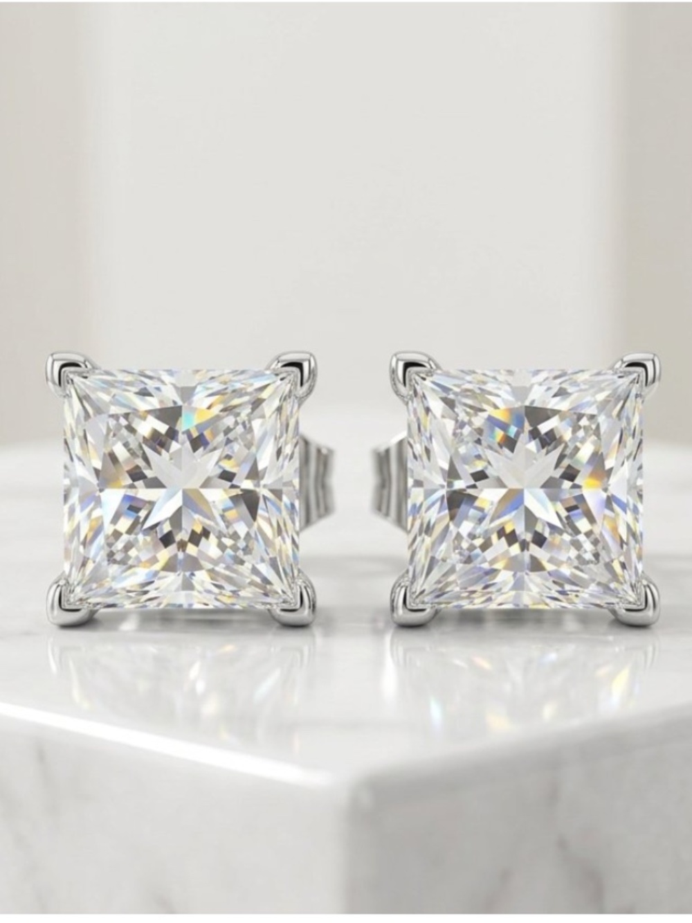 14K White Gold 2.0 CTW Princess Cut Diamond Stud Earrings